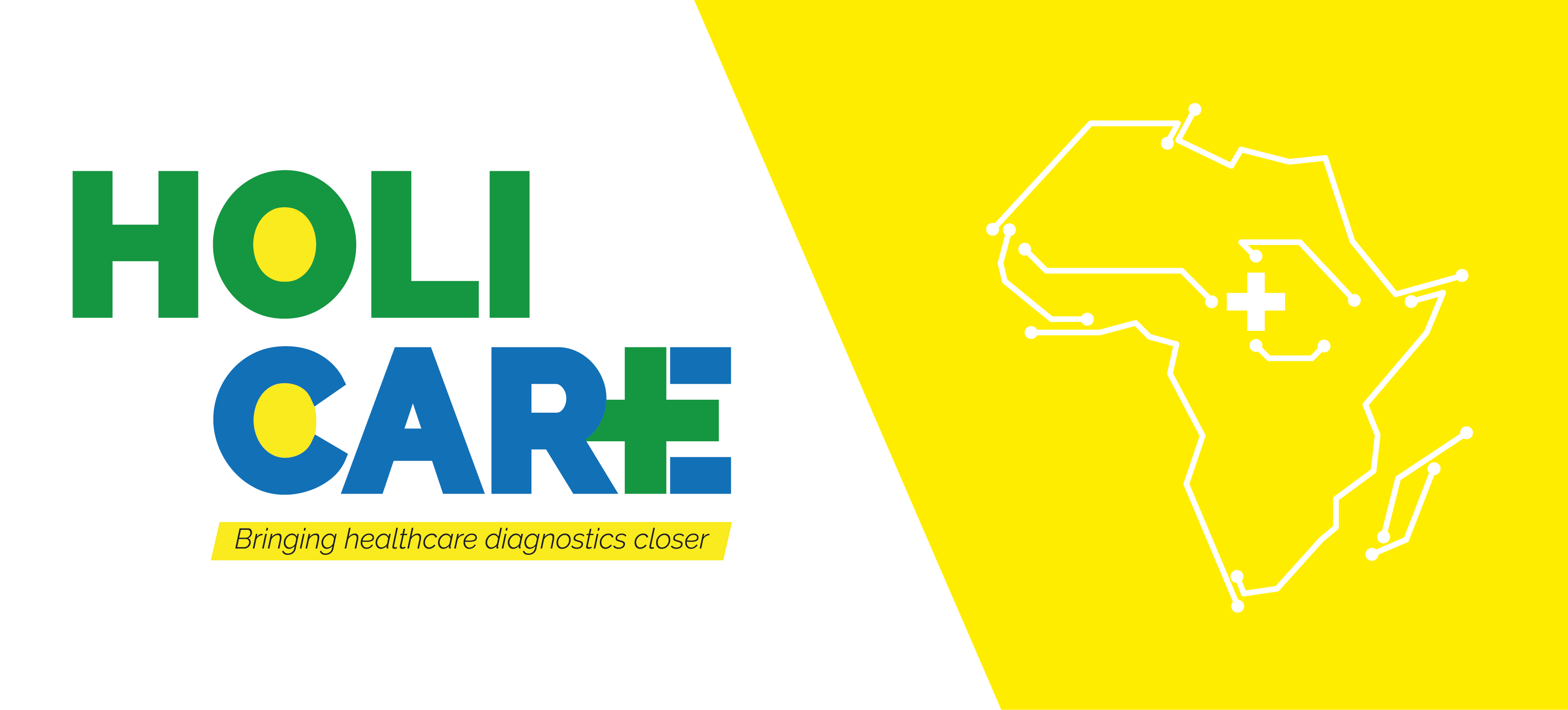 Holicare banner - logo and Africa map in yellow